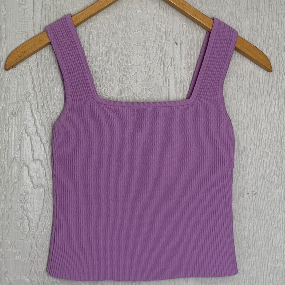 And Now This Womens Ribbed Square Neck Knit Tank Top Purple Small Sleeveless - Picture 1 of 7